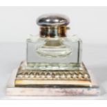 A Victorian silver plated (Walker & Hall) cut glass inkwell and stand,