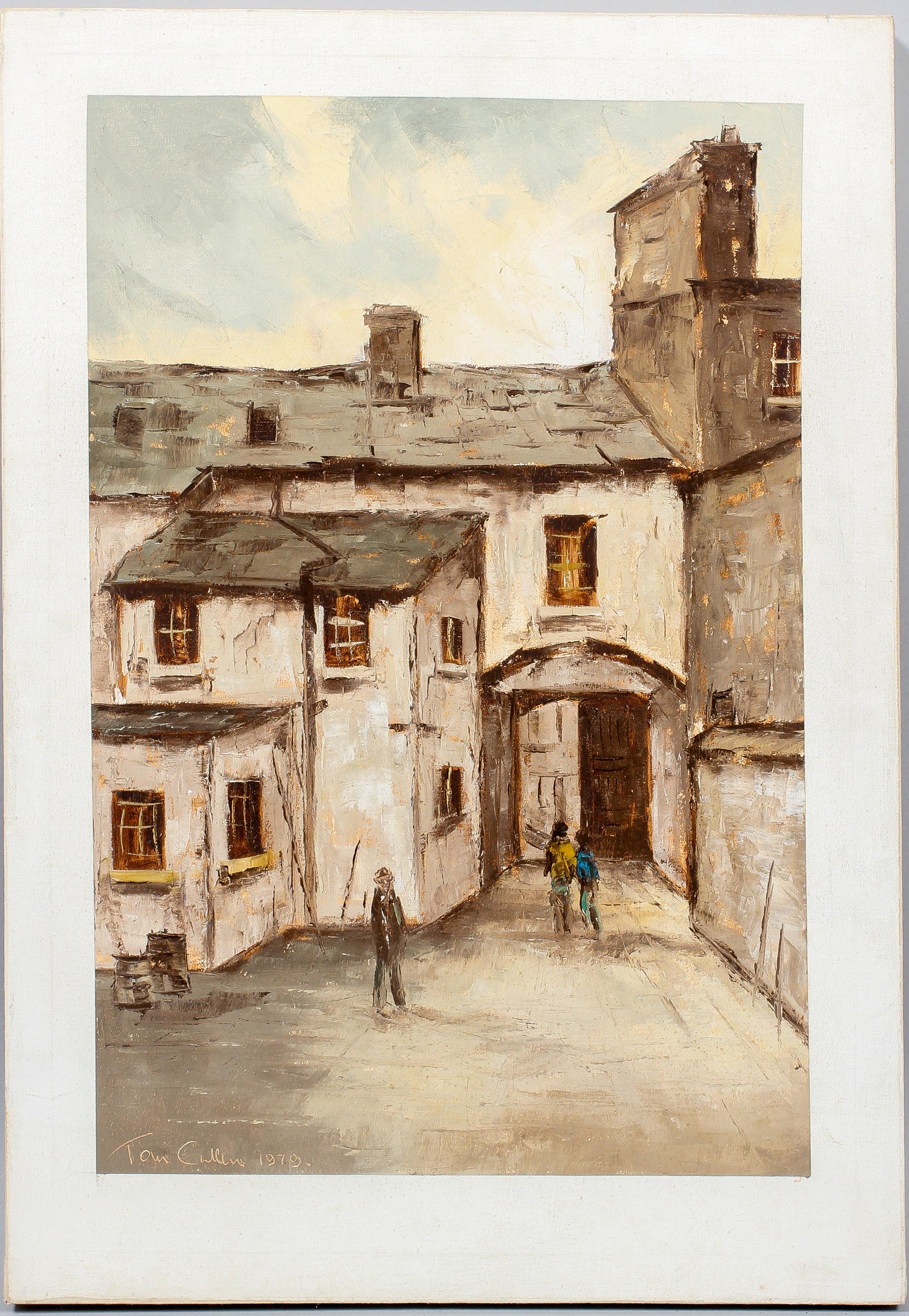 Tom Cullen, oil on canvas, Street scene, Dublin,