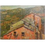 Giorgio Matteo Aicardi (1891-1984), Roof tops in an Italian landscape, oil on board,