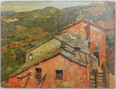 Giorgio Matteo Aicardi (1891-1984), Roof tops in an Italian landscape, oil on board,