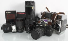 A group of cameras and a cine camera to include vivitar