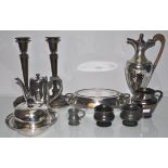 A group of assorted plate and brassware to include a hot water jug