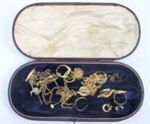 A box of yellow metal jewellery,