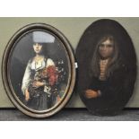 An oval oil on board portrait of a girl together with a framed print H 73cm,