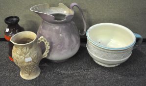 A group of Arthur Wood jugs, a pink jug, chamber pots