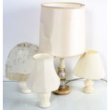 Three lamps in onyx and pottery