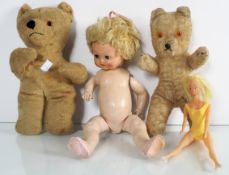Two teddies and two dolls