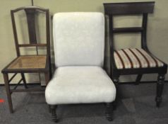 An upholstered chair to include one in mahogany with bergere seat and a 19th century bar back