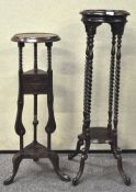 A C18th style mahogany plant stand and a wash stand with barley twist turned uprights 87cm and