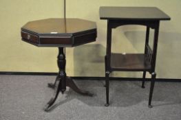 A George III style occasional table 66cmH x 44cmW x 44cmD and an Edwardian galleried side table