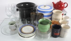 A group of assorted glass to include cornish ware,