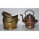 A scuttle and copper ware