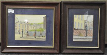 A pair of industrial scene watercolours H 33cm,