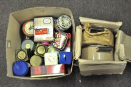 A group of storage tins and cookware