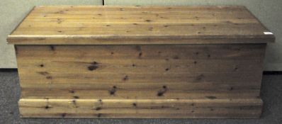 A pine blanket box 46 cm high, 127 cm wide and 48 cm deep.