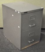 A grey finish metal two drawer filing cabinet,
