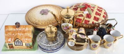 A gold coffee set and other items to include royal commemorative wares