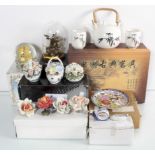 A boxed Chinese tea set, napkin rings,