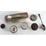 A selection of silver items to include a clothes brush and salts