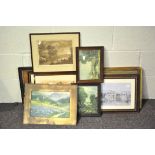 A collection of framed prints and pictures mainly landscape scenes