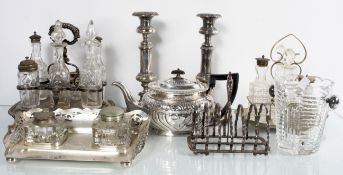 A group of silver plated items,