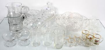 A quantity of glass to include jam pots with jugs and salad bowl
