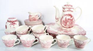 A quantity of pink 'Willow' pattern Ironstone china