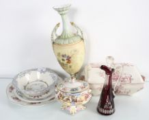 A Capodimonte box and other items to include a continental two handled urn and a tureen