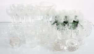 A quantity of glass ware to include green stemmed rummers