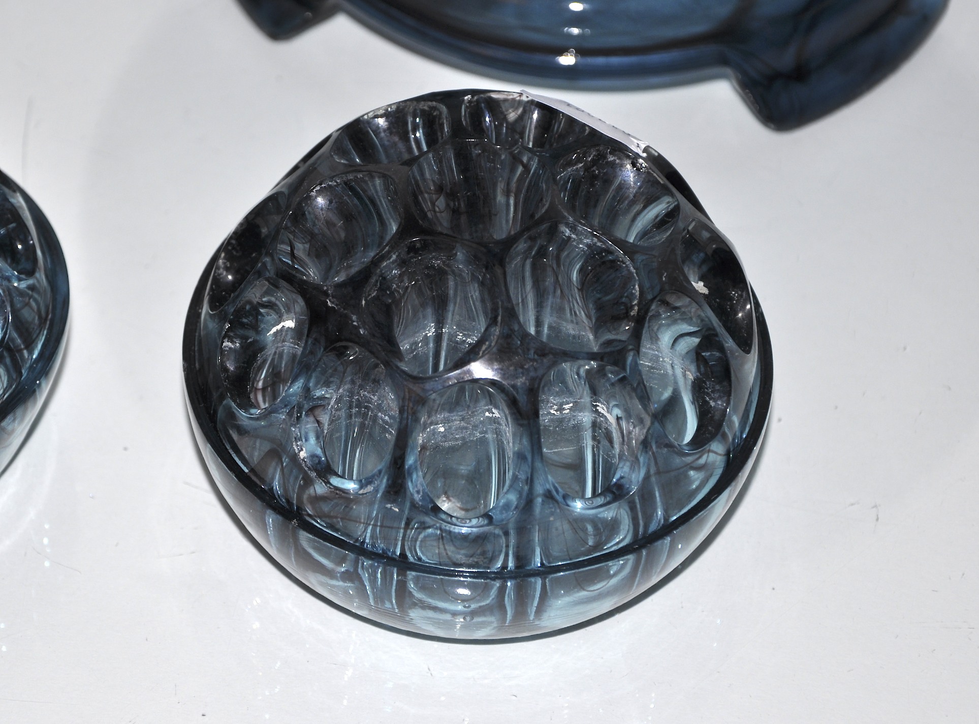 A blue glass bowl, three flower hedgehogs and a cut glass bowl - Image 3 of 3