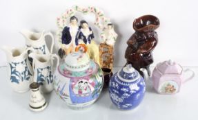 A Staffordshire flat back and other items to include a Chinese ginger jar