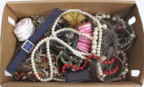 A mixed lot of costume jewellery to include a wrist watch