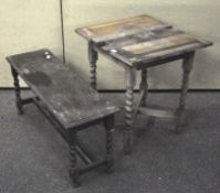 A stretchered oak barley twist leg coffee table with carved edge 49cm x 101cm x 33cm