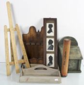 A wood spoon rack, knife box/tray and other items