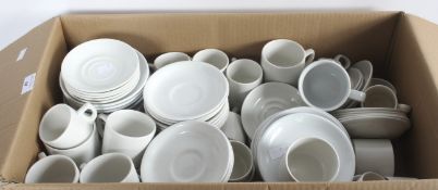 A large group of white tea and coffee ware to include Churchill samsonite and others