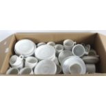 A large group of white tea and coffee ware to include Churchill samsonite and others