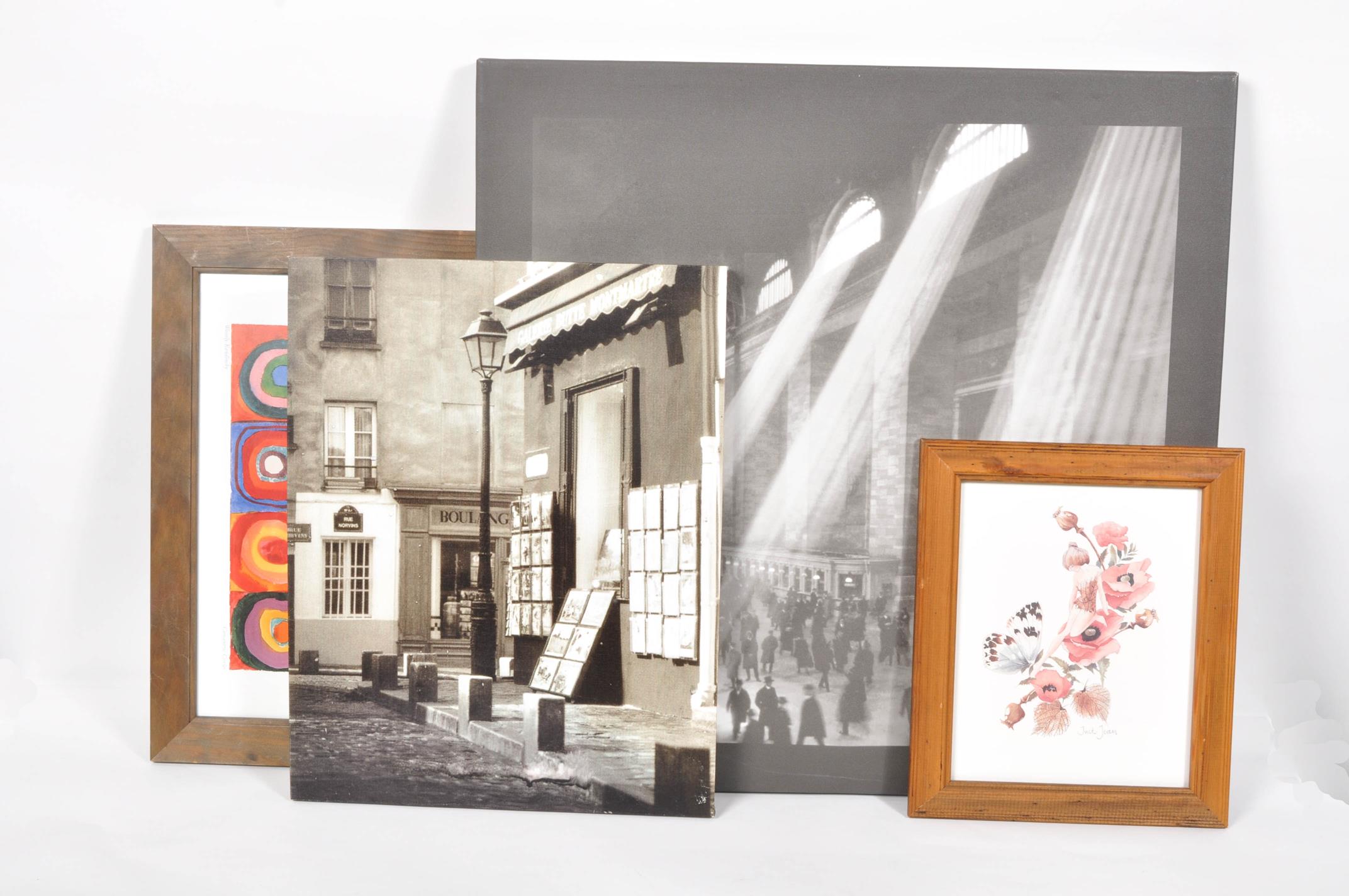 A collection of four contemporary prints with two canvas print examples.