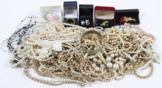 A collection of costume jewellery and pearl necklaces