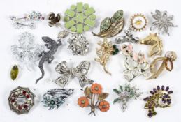 A collection of paste set and other costume jewellery brooches