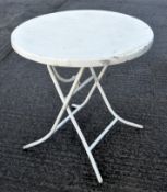 A round metal table,