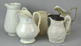 A collection of five Victorian jugs to include copeland examples. Tallest measures; 22cm.