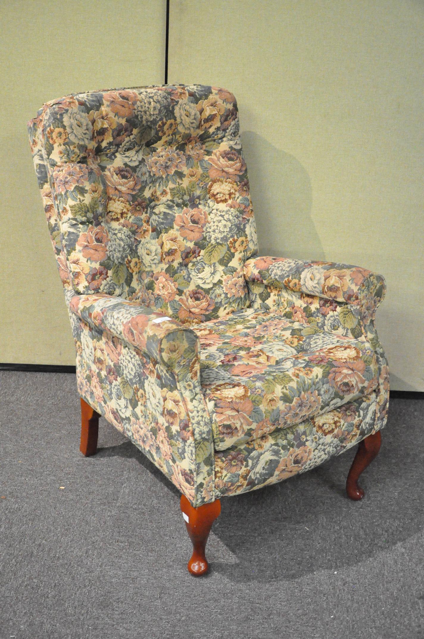 A late 20th Century floral upholstered button back armchair 98cm x 68cm - Image 3 of 3