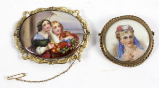 A late 19th century Berlin oval porcelain plaque, in gilt metal brooch mount,
