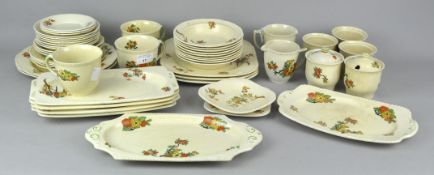 A Staffordshire part tea set having painted floral decoration. Creamer measures; 8cm high.