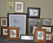 A collection of assorted framed and glazed prints. Largest measures; 64cm x 47cm.