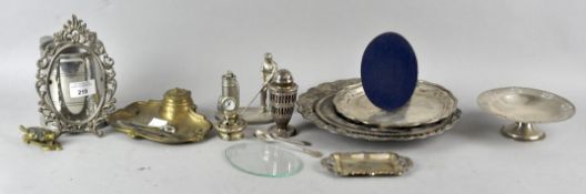 A collection of metalware, to include an early 20th century brass standish,