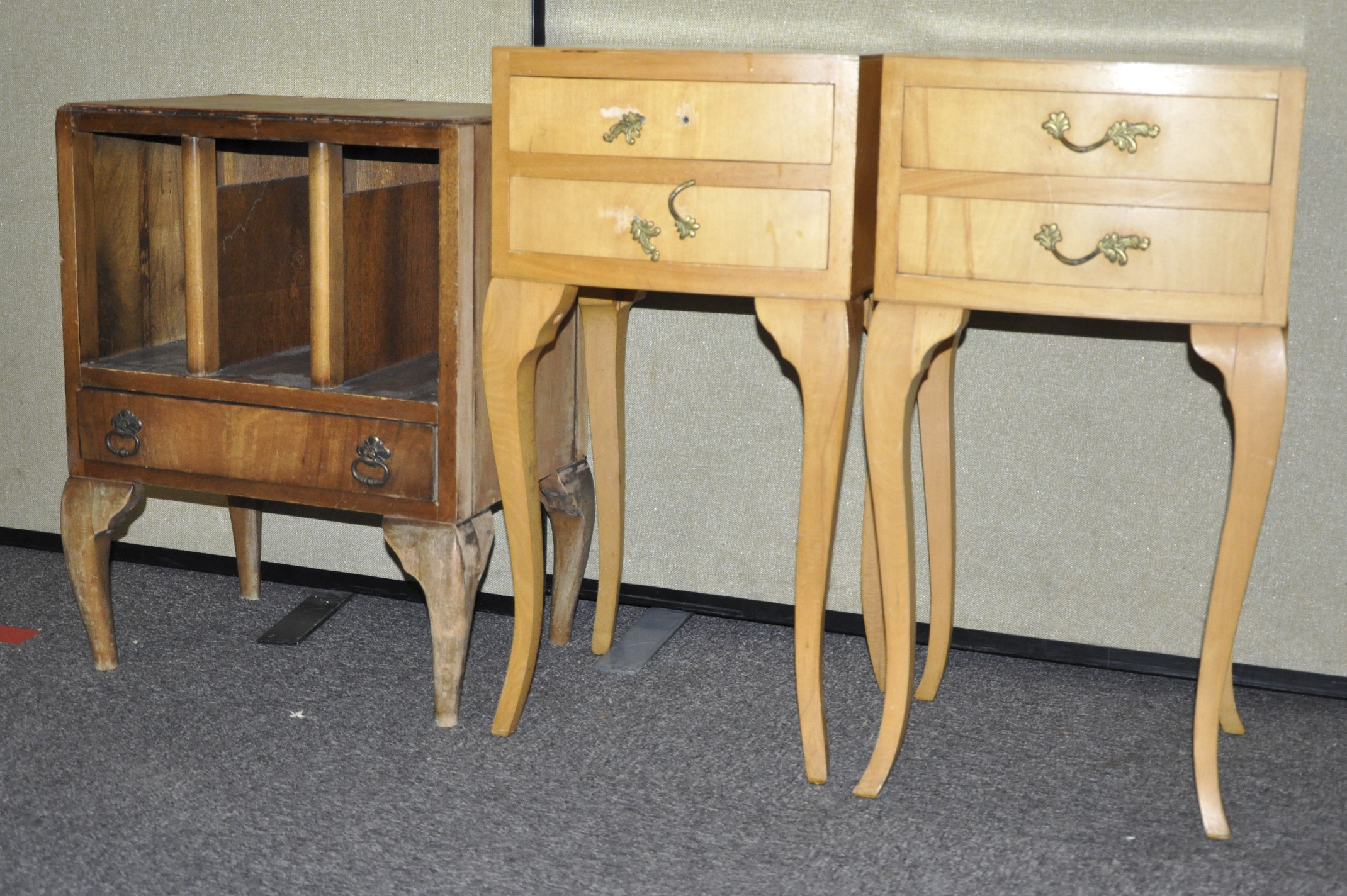 Two two drawer bedside cupboards and a cupboard. Bedsides measure; 67cm high.