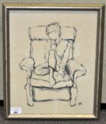 Tom Roberts, charcoal, 'Armchair Girl', signed with initials bottom right, label verso,