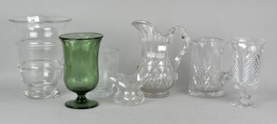 A collection of assorted 19th century and later cut glass vases and jugs. Tallest measures; 25cm.