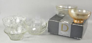 A collection of glass bowls to include a boxed Dartington crystal bowl,